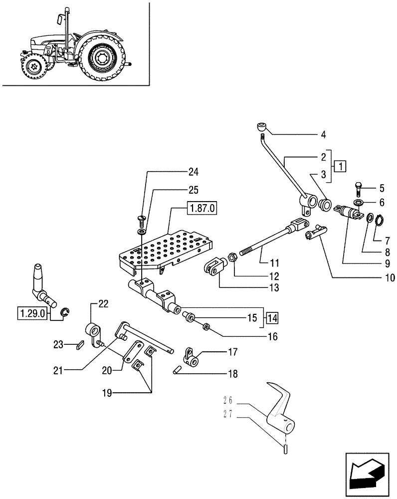 Схема запчастей Case IH JX95 - (1.34.2) - REVERSE CONTROL (04) - FRONT AXLE & STEERING