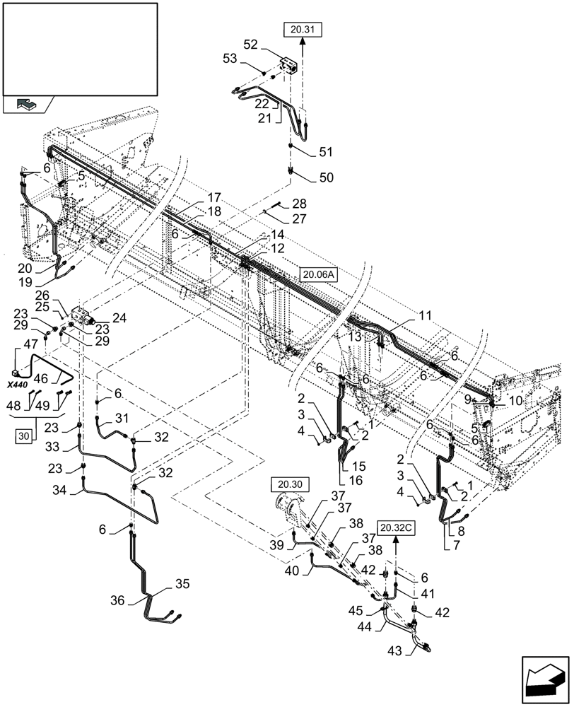 Схема запчастей Case IH 2050 - (20.29A[01]) - HYDRAULIC HORIZONTAL REEL ADJUSTMENT AND KNIFE MOVEMENT (20) - HEADER