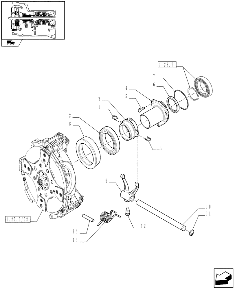 Схема запчастей Case IH FARMALL 90 - (1.26.2/01) - POWER SHUTTLE E SERVO PTO FOR DIFF. LOCK - PTO CLUTCH CONTROLSAND LEVER LINK (VAR.330120-331120) (03) - TRANSMISSION