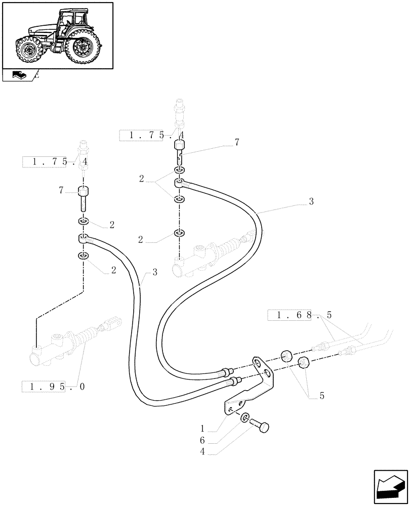 Схема запчастей Case IH FARMALL 85U - (1.68.5/01) - FRONT AXLE WITH DIFFERENTIAL LOCK - PIPES (VAR.330308) (05) - REAR AXLE