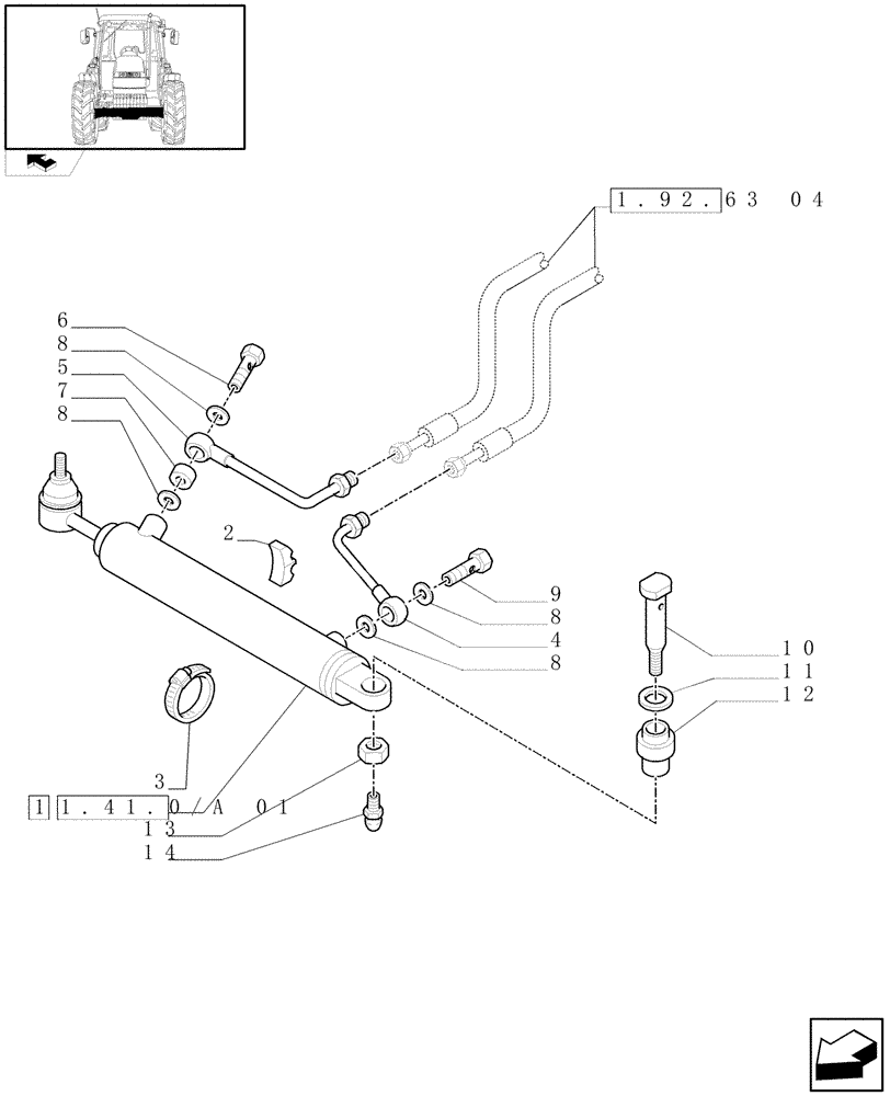 Схема запчастей Case IH FARMALL 60 - (1.41.0[06]) - 2WD FRONT AXLE - STEERING CONTROL CYLINDER (04) - FRONT AXLE & STEERING