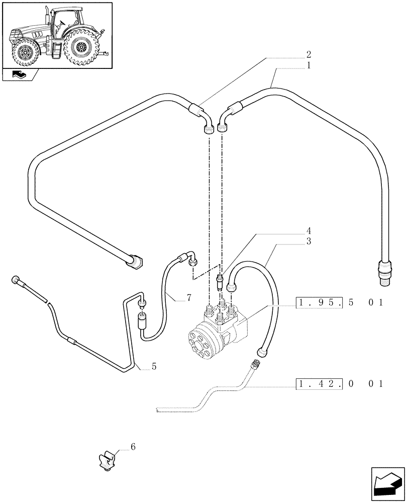 Схема запчастей Case IH PUMA 210 - (1.42.0[03]) - POWER STEERING DELIVERY AND RETURNS PIPES (04) - FRONT AXLE & STEERING