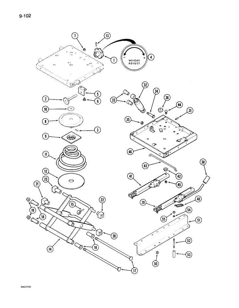 Схема запчастей Case IH 7130 - (9-102) - SEAT ADJUSTER, VINYL WITHOUT SWIVEL (09) - CHASSIS/ATTACHMENTS