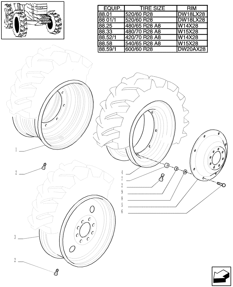 Схема запчастей Case IH PUMA 155 - (82.00[04]) - DRIVING WHEELS (11) - WHEELS/TRACKS