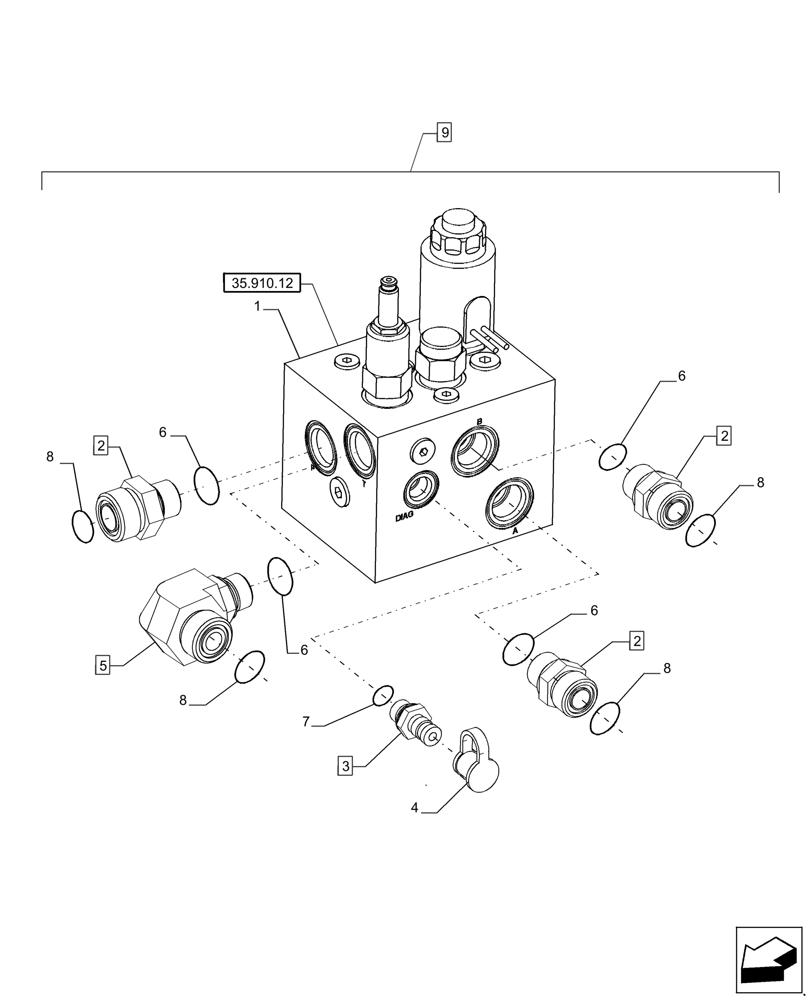 Схема запчастей Case IH 7230 - (35.910.11[02]) - SPREADER CONTROL VALVE, CONNECTORS (35) - HYDRAULIC SYSTEMS