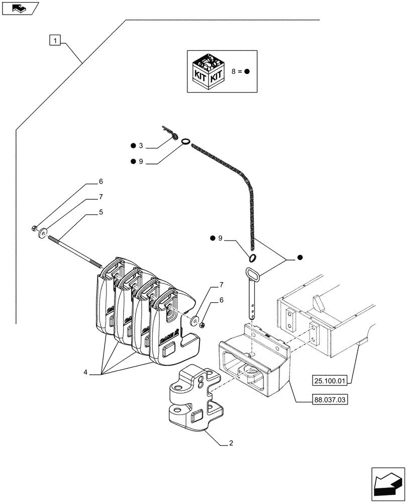 Схема запчастей Case IH FARMALL 65C - (88.037.05) - DIA KIT - 4 WEIGHTS 40KG - 1 WEIGHT FTH 80KG (88) - ACCESSORIES