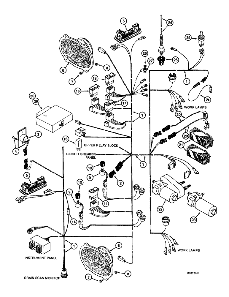 Схема запчастей Case IH 2188 - (4-16) - CAB HARNESS, OVERHEAD, PRIOR TO COMBINE P.I.N. JJC019483 (06) - ELECTRICAL