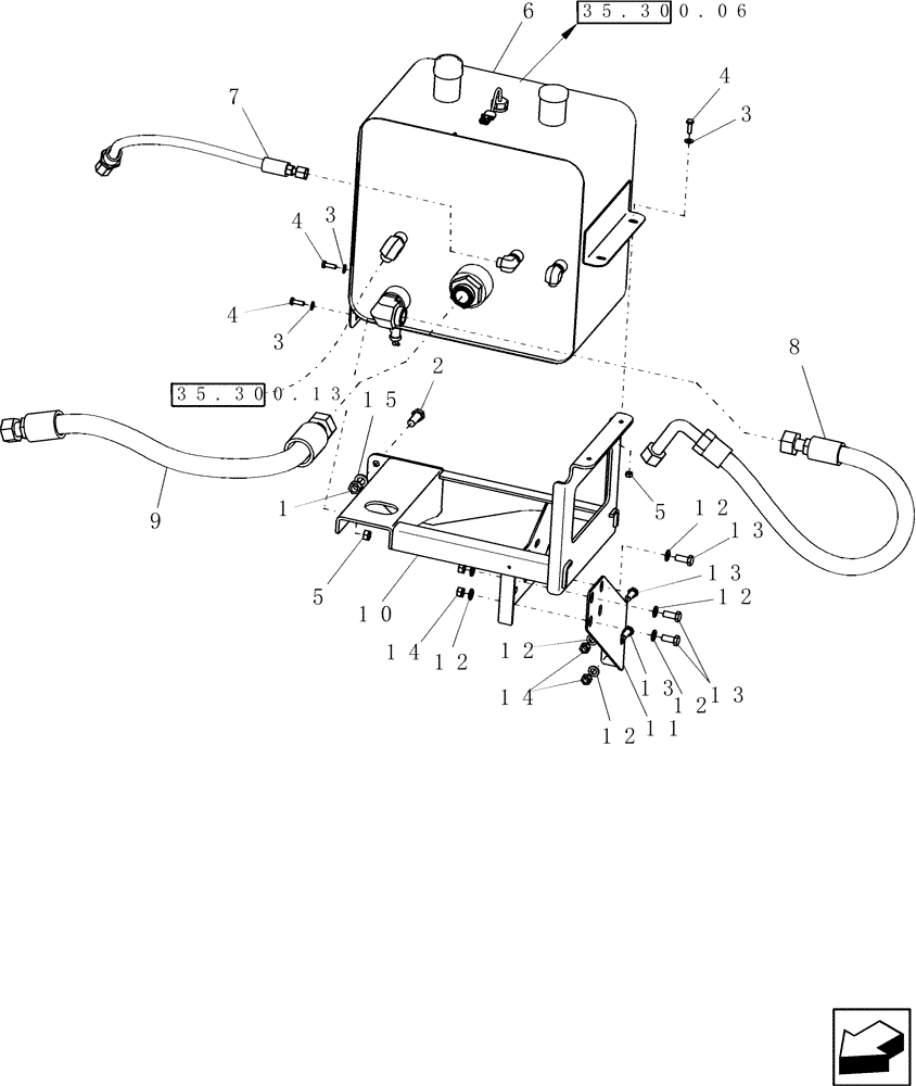 Схема запчастей Case IH 9120 - (35.300.09[02]) - RESERVOIR - HYDRAULIC, WITH HOSES AND SUPPORTS - 8120/8120(LA), 9120 (35) - HYDRAULIC SYSTEMS