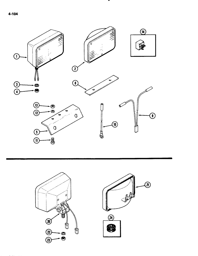 Схема запчастей Case IH 2294 - (4-104) - FLOOD LAMP ATTACHMENT, LOWER FRONT (04) - ELECTRICAL SYSTEMS