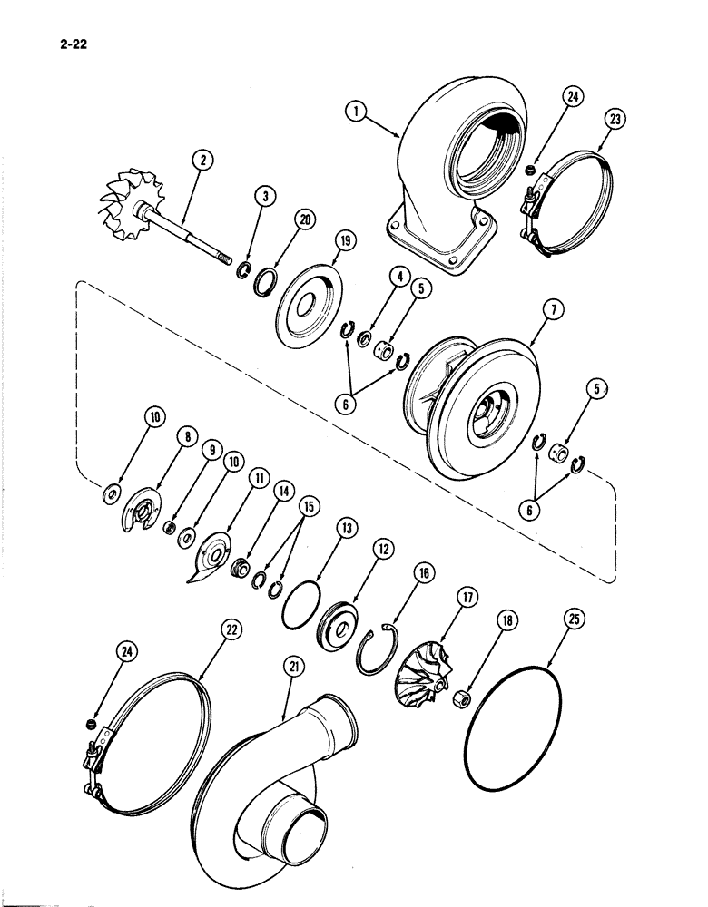 Схема запчастей Case IH 4894 - (2-22) - TURBOCHARGER ASSEMBLY 674 CUBIC INCH DIESEL ENGINE (02) - ENGINE