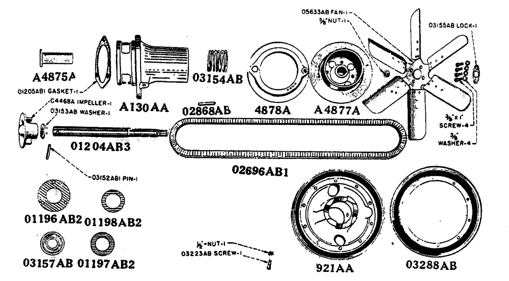 Схема запчастей Case IH L-SERIES - (031) - FAN AND WATER PUMP, "V" BELT DRIVE (TRACTOR NO. L300723 AND AFTER) (02) - ENGINE