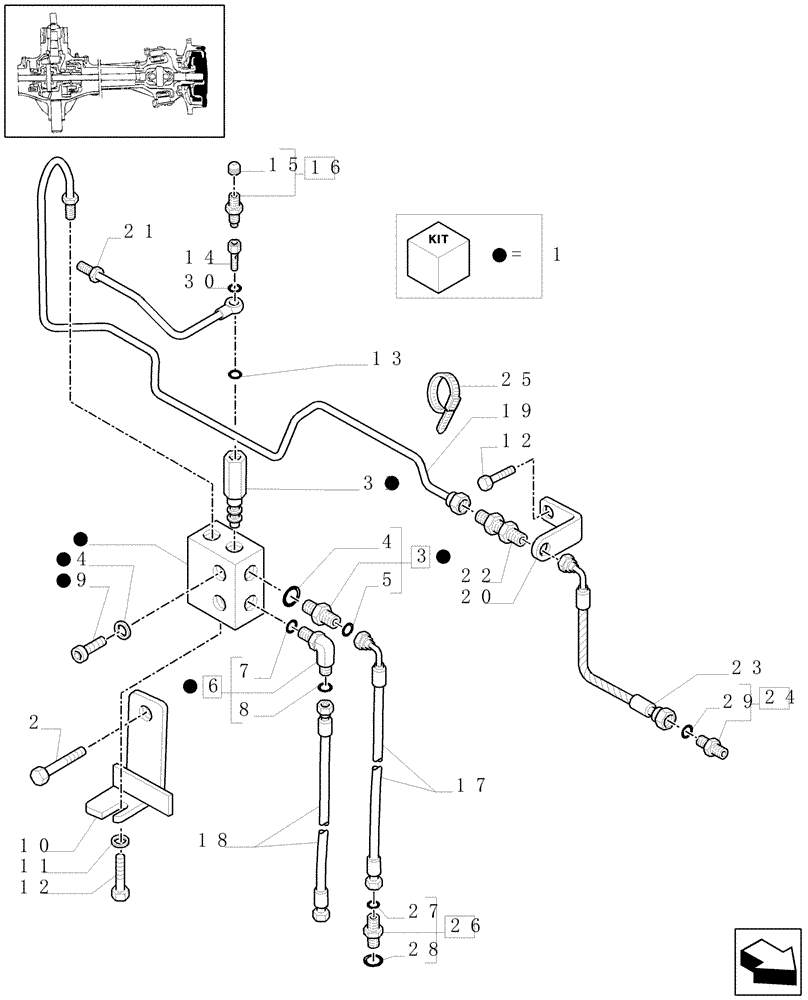 Схема запчастей Case IH MAXXUM 115 - (1.40. 9/14[03A]) - (CL.4) FRONT AXLE W/MULTI-PLATE DIFF. LOCK, ST. SENSOR AND BRAKES - BRAKES PIPES - D6684 (VAR.330430) (04) - FRONT AXLE & STEERING