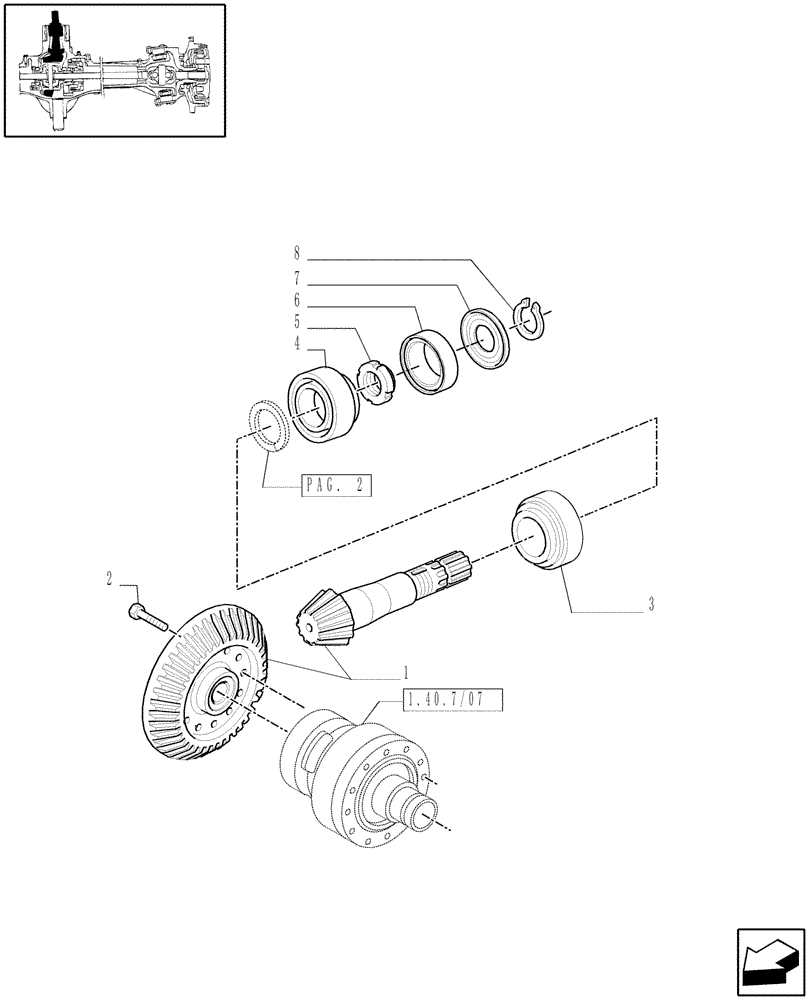 Схема запчастей Case IH MAXXUM 140 - (1.40. 7/06[01]) - (CL.4) FRONT AXLE W/MULTI-PLATE DIFF. LOCK, ST. SENSOR AND BRAKES - BEVEL GEAR PAIR - C6758 (VAR.330426) (04) - FRONT AXLE & STEERING