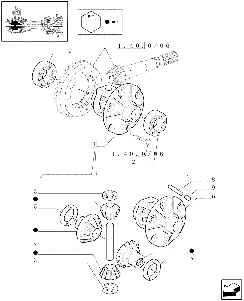 Схема запчастей Case IH JX1085C - (1.40.5/07) - (VAR.326/1-326/2) STANDARD FRONT AXLE W/ ELECTROHYDR. DIFFERENTIAL LOCK (30KM/H) - DIFFERENTIAL (04) - FRONT AXLE & STEERING