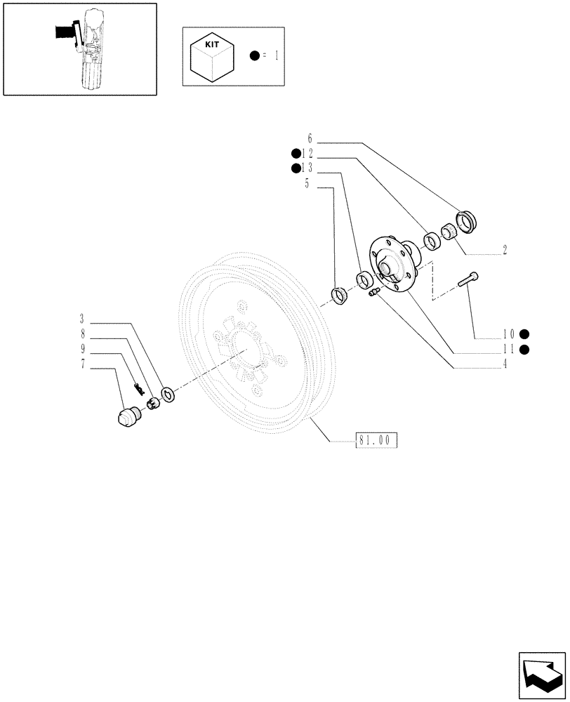 Схема запчастей Case IH MAXXUM 110 - (1.41.0[04]) - 2WD STANDARD FRONT AXLE - WHEEL HUB (VAR.330406) (04) - FRONT AXLE & STEERING