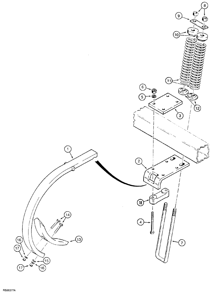 Схема запчастей Case IH 5700 - (9-182) - CUSHION CLAMP AND SHANK, HIGH CLEARANCE - 32", WITHOUT INNER CUSHION SPRING (18) - MISCELLANEOUS