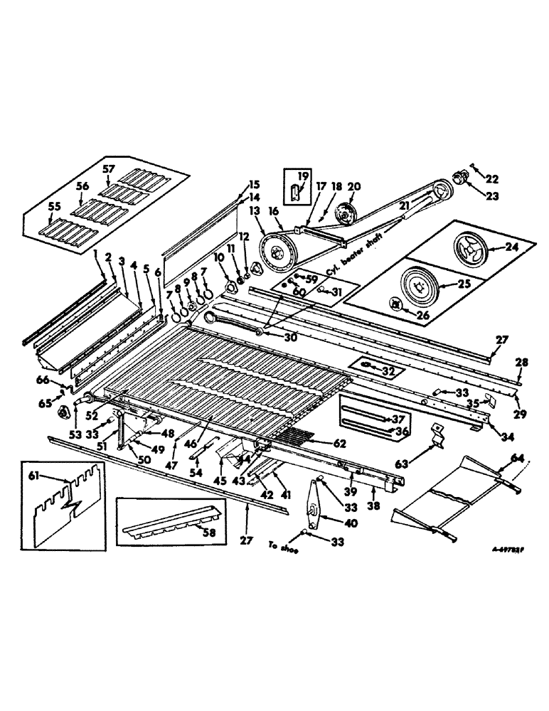 Схема запчастей Case IH 403 - (067) - GRAIN PAN AND SHAKER SHAFT DRIVE, FAST SPEED DRIVE AND GRAIN PAN DEFLECTOR (74) - CLEANING