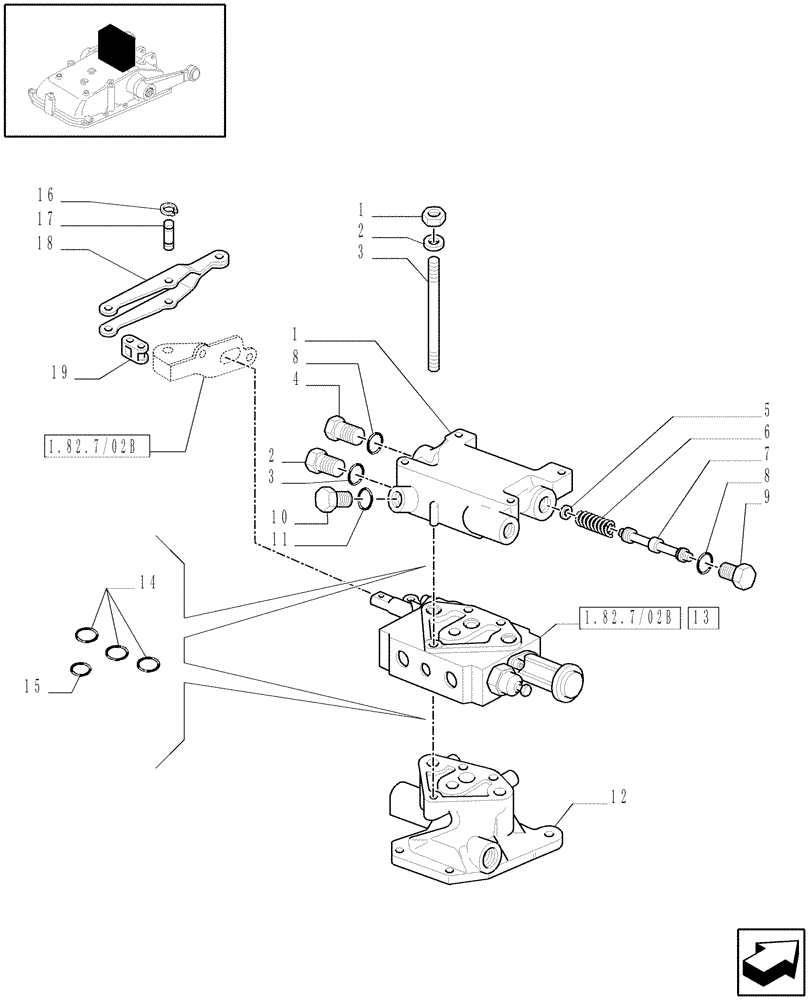 Схема запчастей Case IH JX1070C - (1.82.7/03[02]) - (VAR.026) 1 REMOTE VALVE FOR MID-MOUNT AND MDC - REMOTE VALVES - D5484 (07) - HYDRAULIC SYSTEM