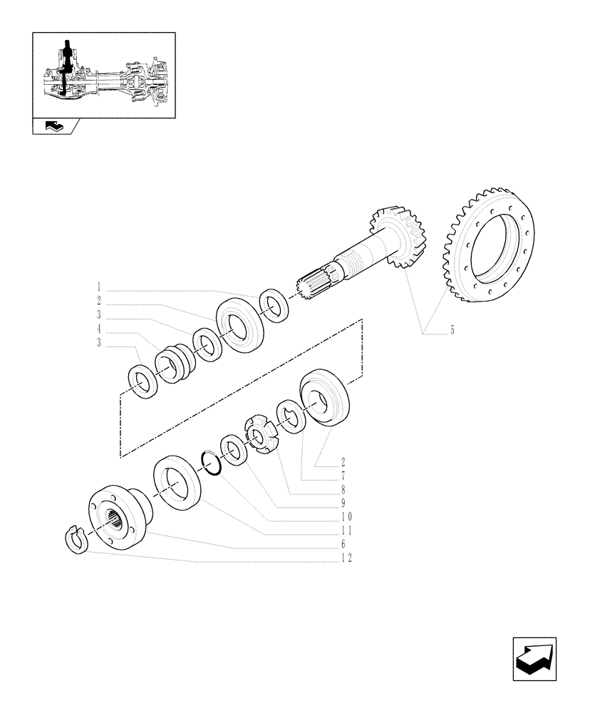 Схема запчастей Case IH FARMALL 105V - (1.40.0/06) - STANDARD FRONT AXLE WITH ELECTROHYDR. DIFF. LOCK LESS FRONT BRAKES (40 KM/H) - BEVEL GEAR/PINION SET (04) - FRONT AXLE & STEERING