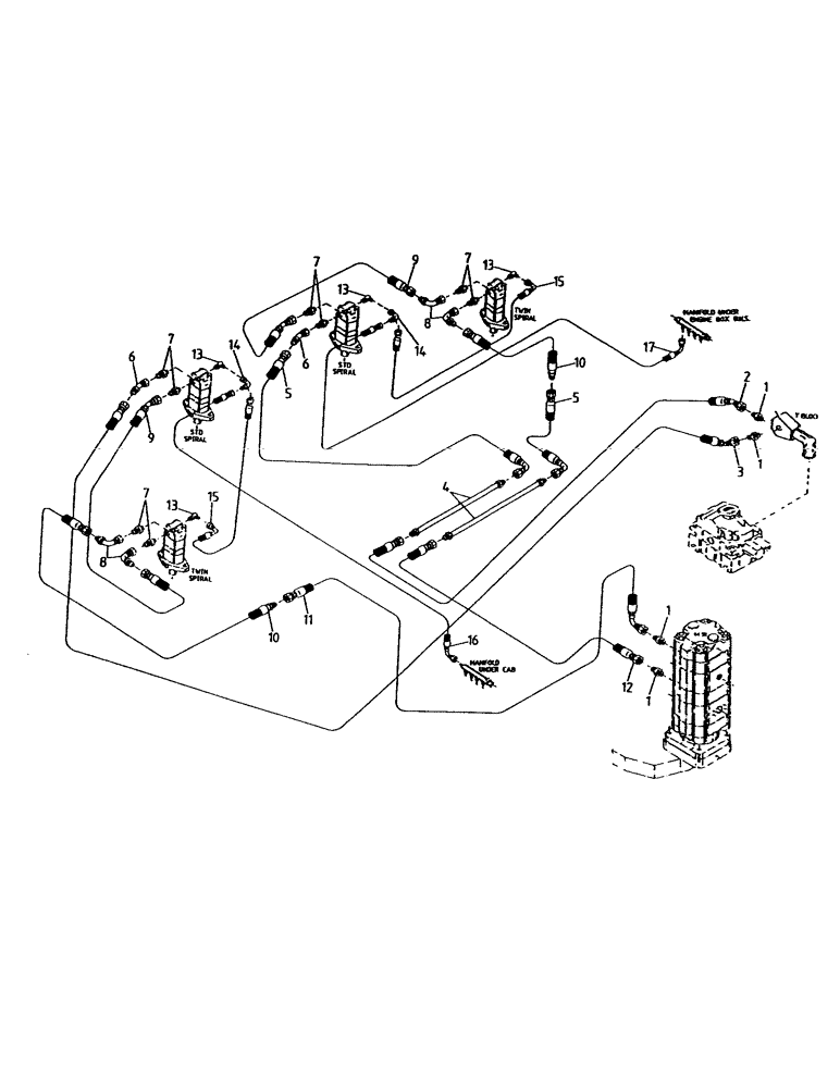 Схема запчастей Case IH 7000 - (B05-85) - HYDRAULIC CIRCUIT, CROPDIVIDER SPIRALS, UNDERSLUNG BASECUTTER Hydraulic Components & Circuits