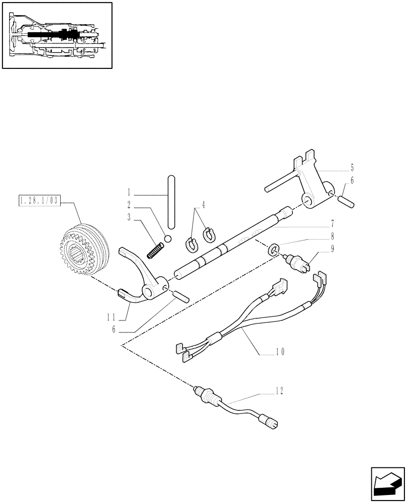 Схема запчастей Case IH JX1070N - (1.29.0/01) - (VAR.118) SPLITTER 32X16 (30KM/H) - FORK, ROD AND PAWL. (03) - TRANSMISSION