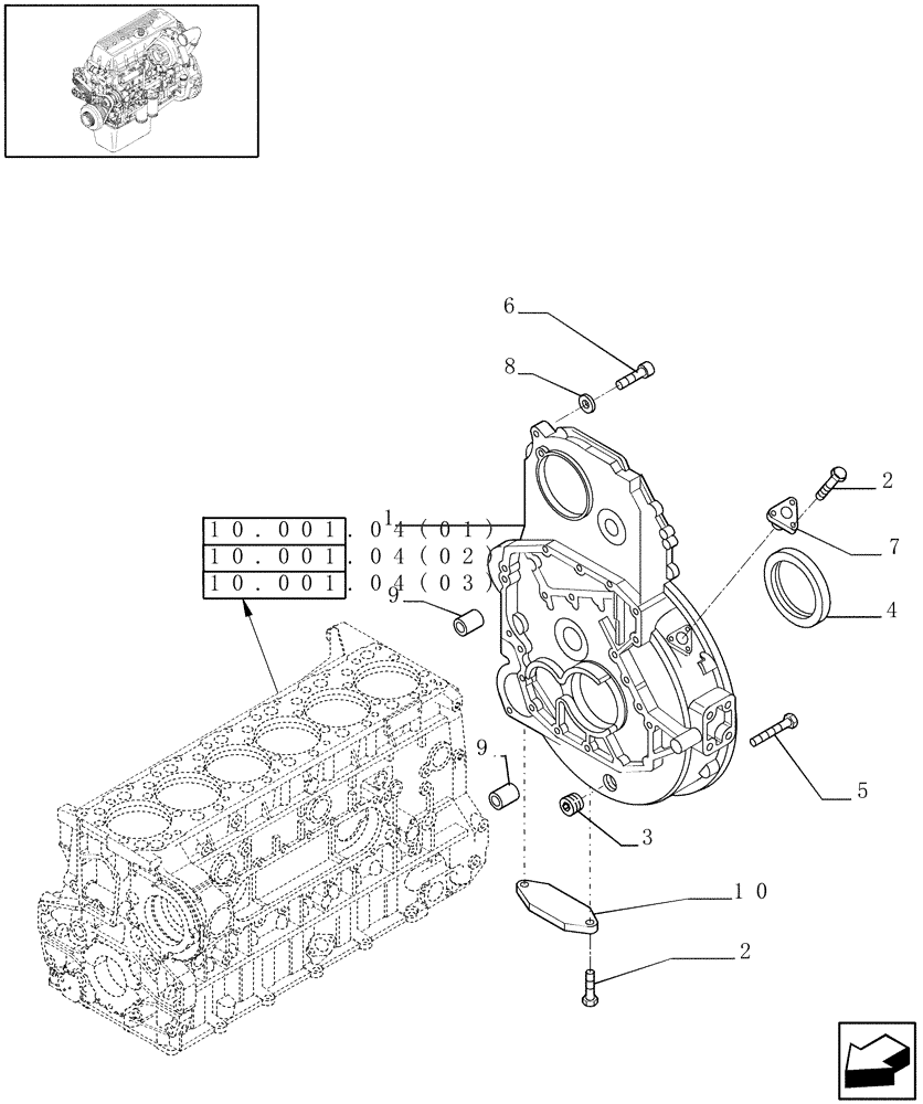 Схема запчастей Case IH 7010 - (10.103.04[03]) - FLYWHEEL CASE - 9010 (10) - ENGINE