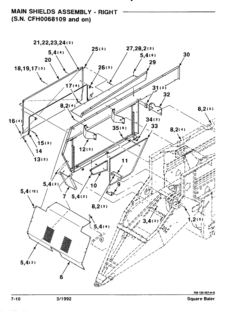 Схема запчастей Case IH 8570 - (7-10) - MAIN SHIELDS ASSEMBLY, RIGHT, SERIAL NO. CFH0068109 AND ON (12) - MAIN FRAME