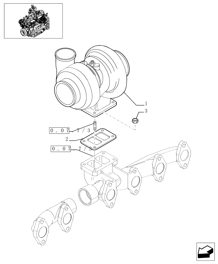 Схема запчастей Case IH MXU125 - (0.24.0/03) - TURBOCHARGER (01) - ENGINE