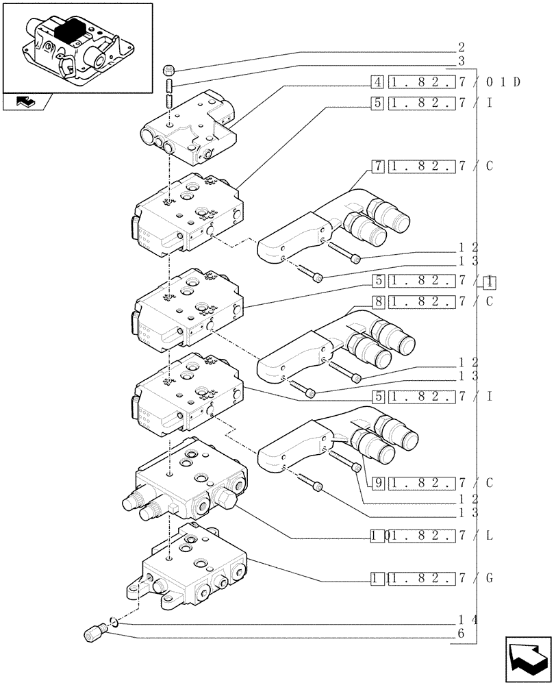 Схема запчастей Case IH PUMA 140 - (1.82.7/07B) - 3 CCLS (EDC) ELECTRONIC CONTROL VALVES (EHS1) AND ASSOCIATED PARTS (VAR.330856) (07) - HYDRAULIC SYSTEM