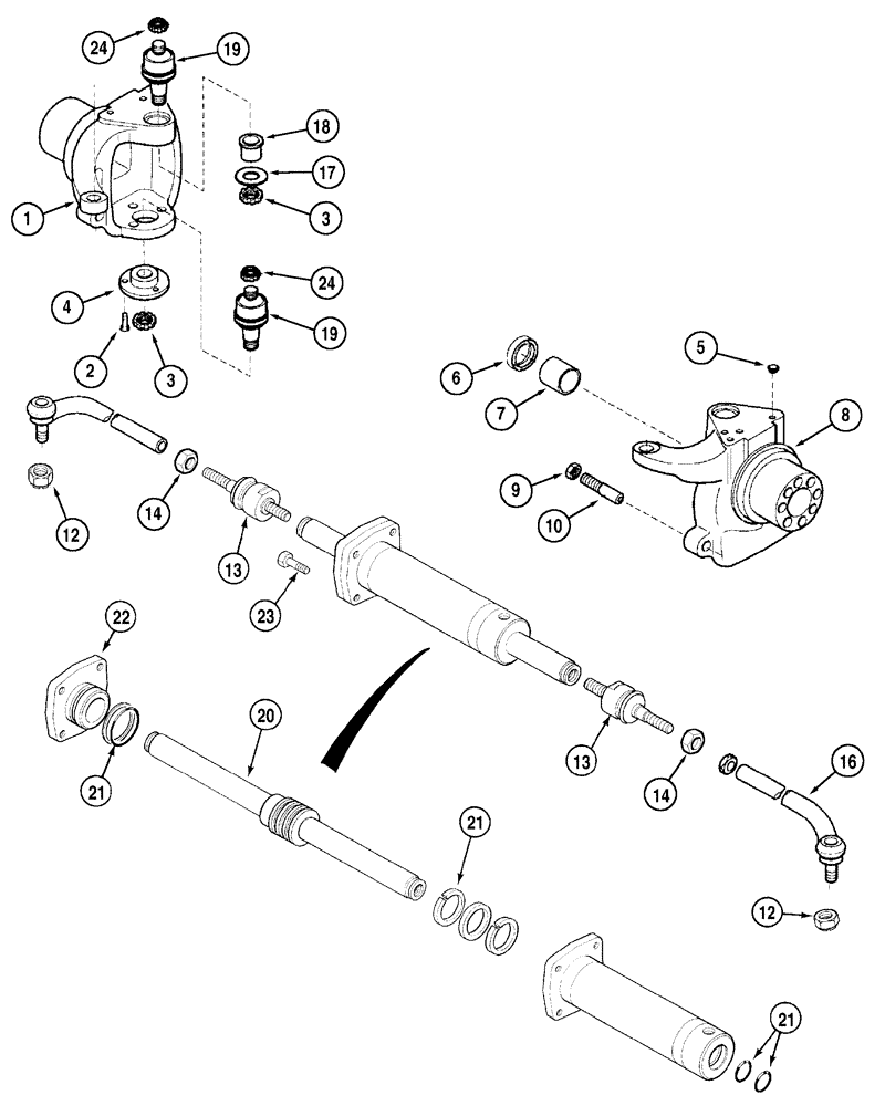 Схема запчастей Case IH MX150 - (05-16) - STEERING CYLINDER AND SWIVEL HOUSINGS (25) - FRONT AXLE SYSTEM