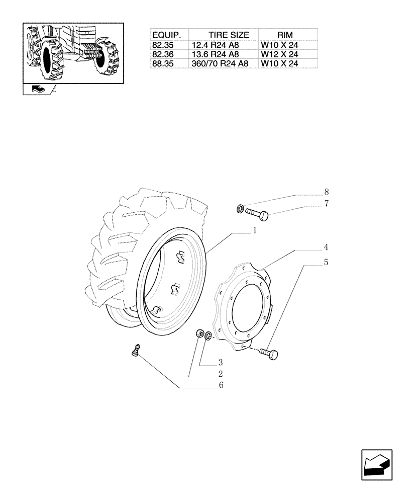 Схема запчастей Case IH FARMALL 95 - (82.00[02]) - DRIVING WHEELS - 4WD (11) - WHEELS/TRACKS