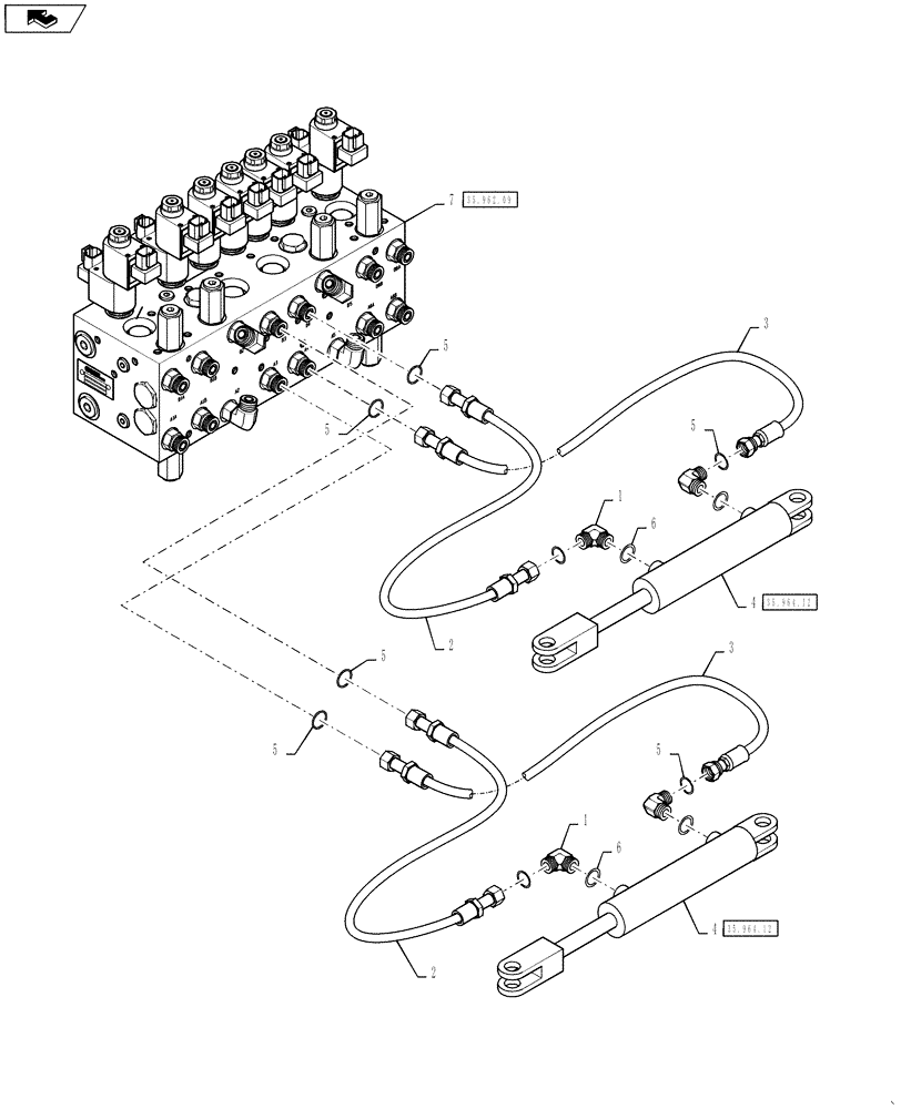 Схема запчастей Case IH 4430 - (35.900.16) - OUTER BOOM FOLD HYDRAULIC LINES, 90/100 BOOMS (35) - HYDRAULIC SYSTEMS