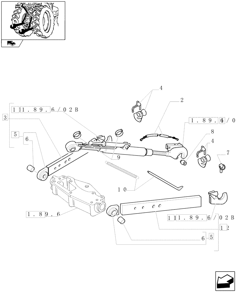 Схема запчастей Case IH FARMALL 105U - (1.89.6/02[01]) - "WALTERSCHEID" THREE POINT HITCH WITH QUICK ATTACH ENDS FOR MDC (VAR.330922) (09) - IMPLEMENT LIFT