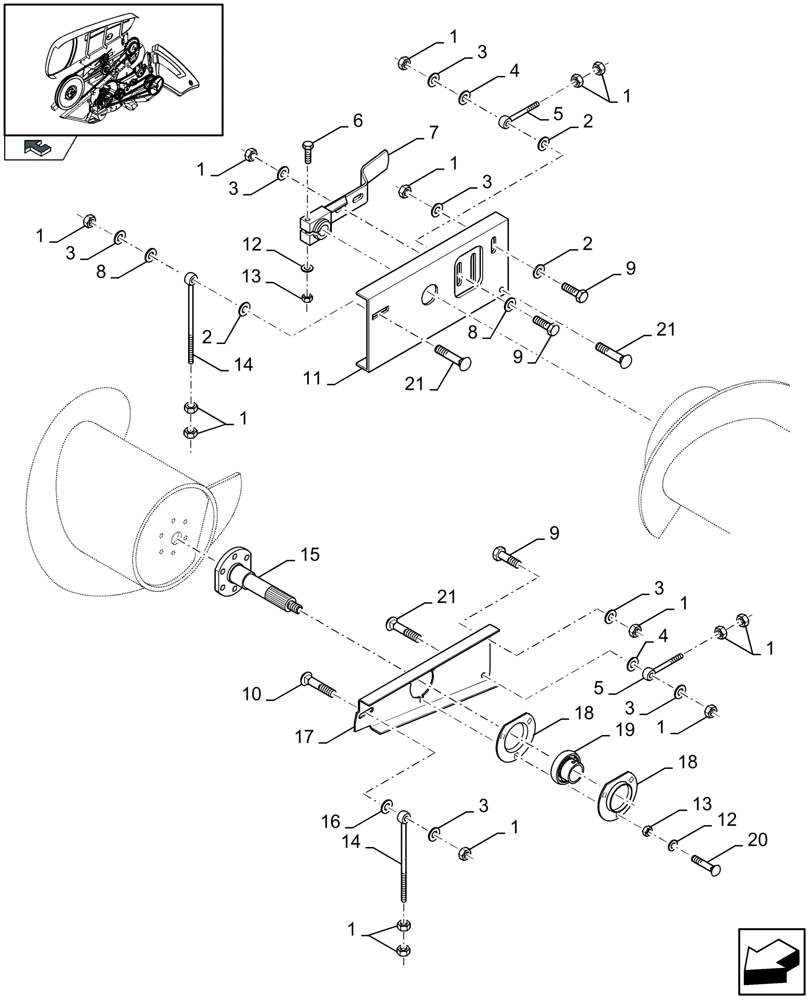 Схема запчастей Case IH 2050 - (20.21[01]) - FEED AUGER DRIVE, SUPPORTS (20) - HEADER