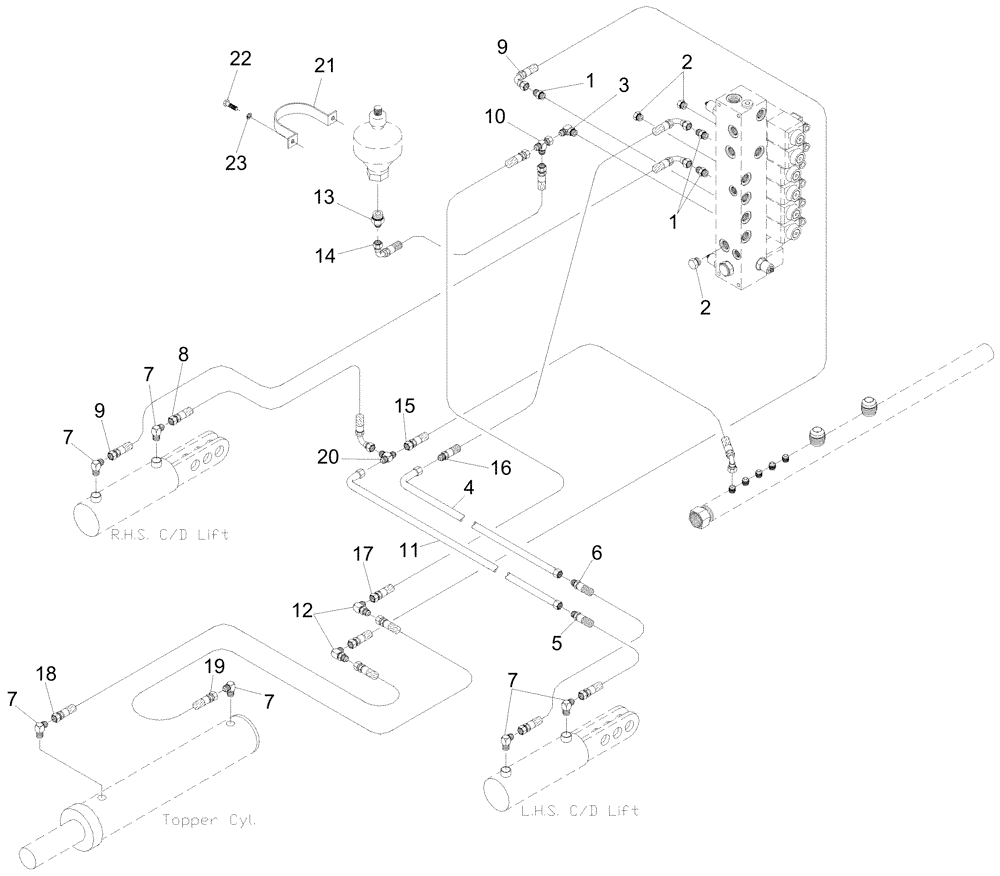 Схема запчастей Case IH A7700 - (B11.01[01]) - Hydraulic Circuit {Topper and Cropdivider Lift} (07) - HYDRAULICS