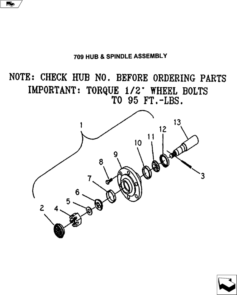 Схема запчастей Case IH 1000 - (44.100.02) - 709 HUB & SPINDLE ASSEMBLY (44) - WHEELS