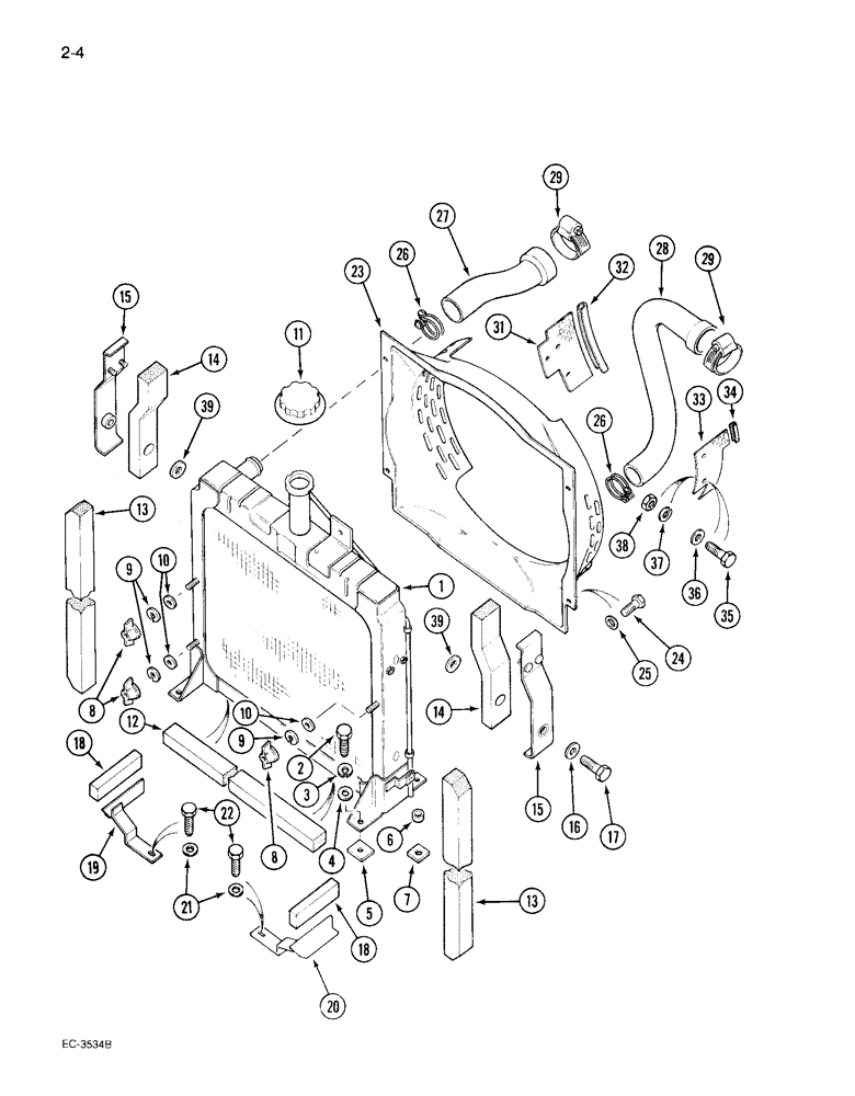 Схема запчастей Case IH 495 - (2-004) - RADIATOR AND CONNECTIONS, TWO WHEEL DRIVE TRACTOR (02) - ENGINE