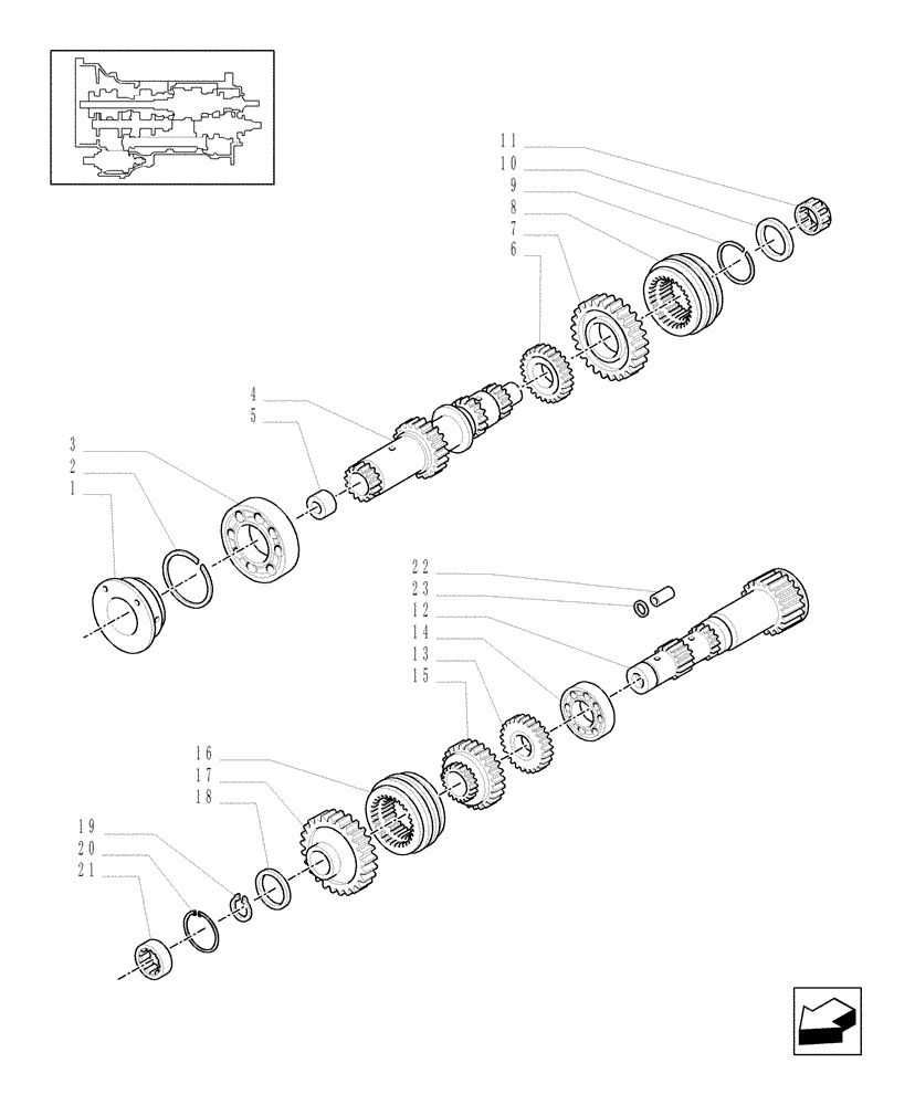 Схема запчастей Case IH MXU100 - (1.28.1/01) - (VAR.121) TRANSMISSION 24X24 (SHUTTLE 40 KM/H) WITH HI-LO / TRANSMISSION GEARS (03) - TRANSMISSION