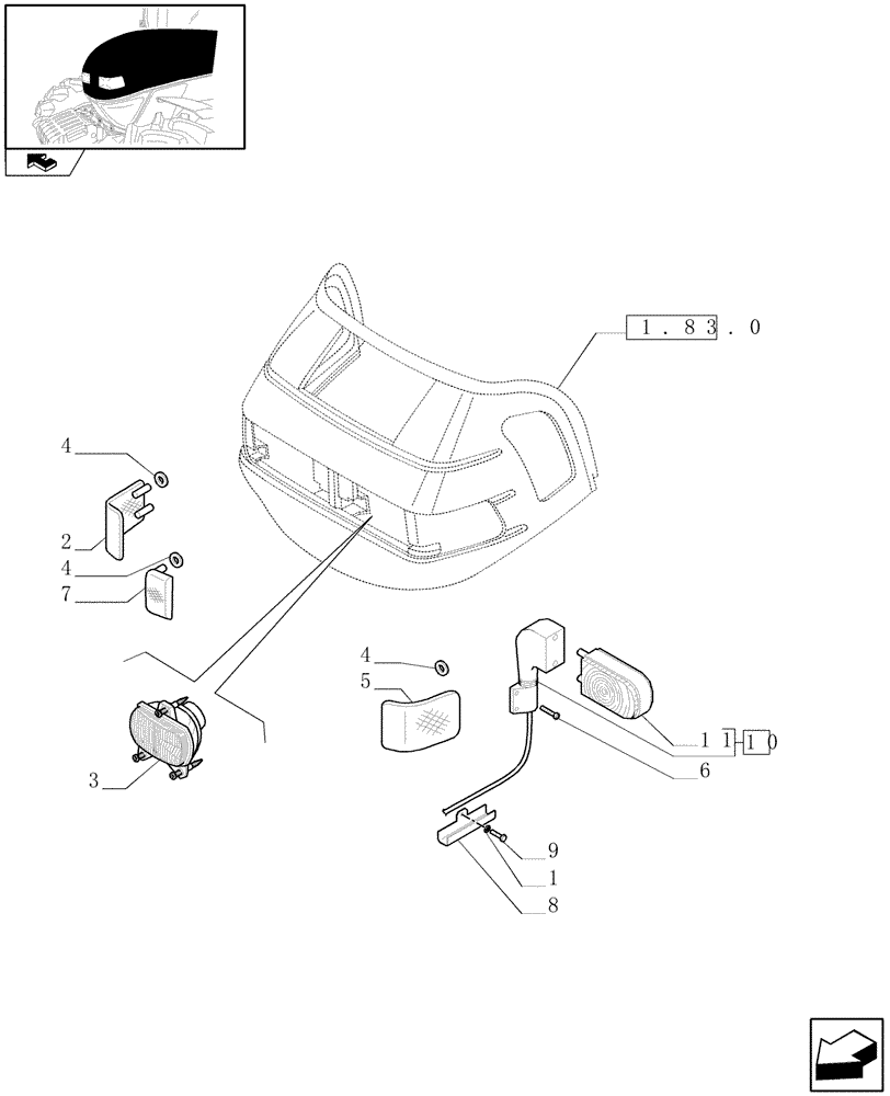 Схема запчастей Case IH FARMALL 105N - (1.75.6[01]) - FRONT HEADLAMPS (06) - ELECTRICAL SYSTEMS