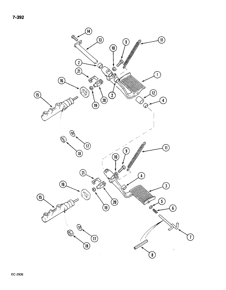 Схема запчастей Case IH 585 - (7-392) - BRAKE PEDALS AND CYLINDERS, WITH CAB (07) - BRAKES