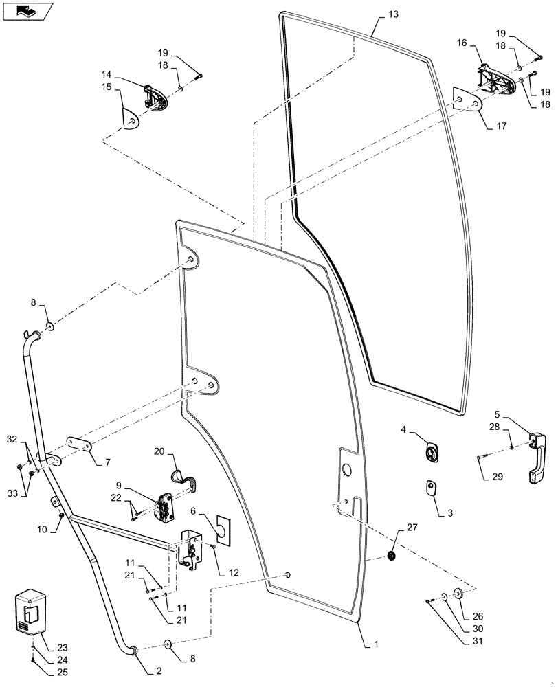 Схема запчастей Case IH 3330 - (90.154.03) - CAB DOOR, ASSEMBLY (90) - PLATFORM, CAB, BODYWORK AND DECALS