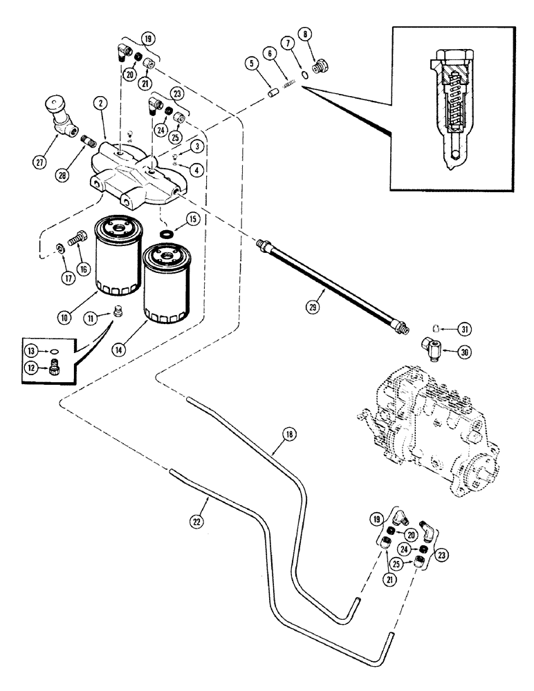 Схема запчастей Case IH 870 - (065A) - FUEL INJECTION FILTER SYSTEM, (336B) DIESEL ENGINE, USED PRIOR TO ENG. SER. NO. 2323001 (03) - FUEL SYSTEM