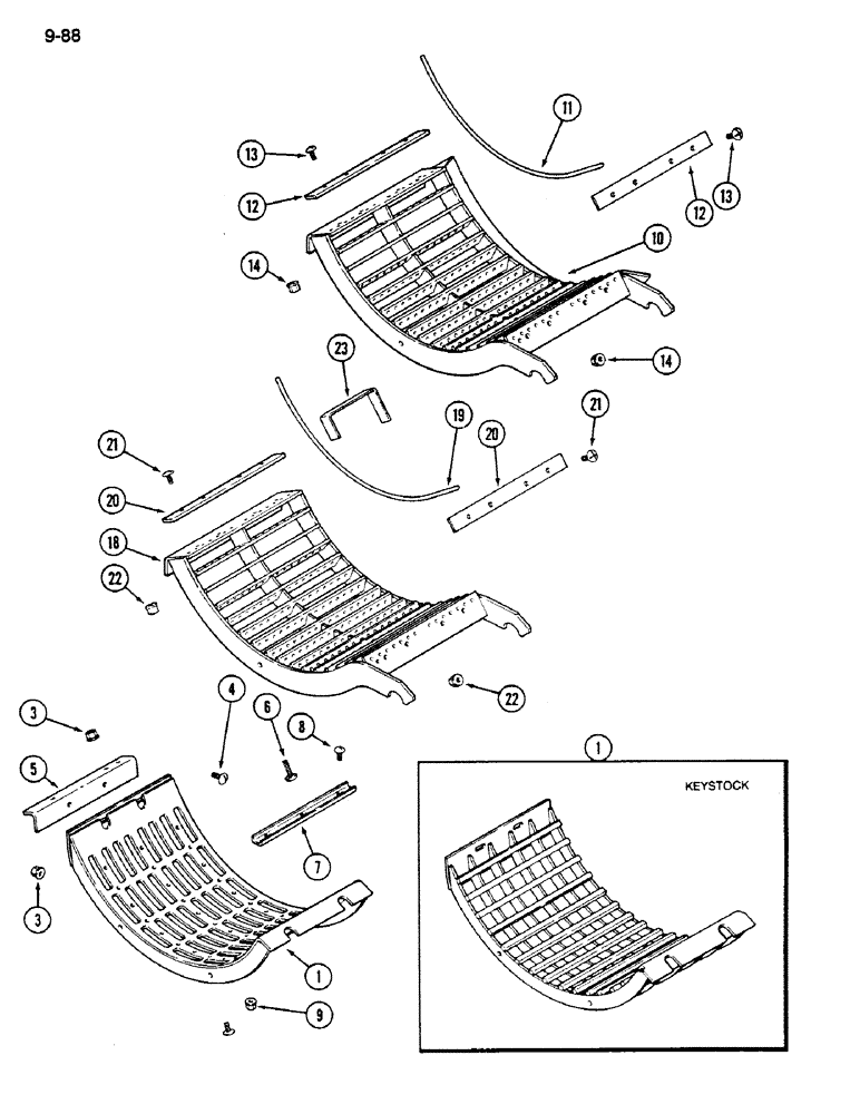 Схема запчастей Case IH 1620 - (9-088) - CONCAVES AND GRATES (14) - ROTOR, CONCANVES & SIEVE