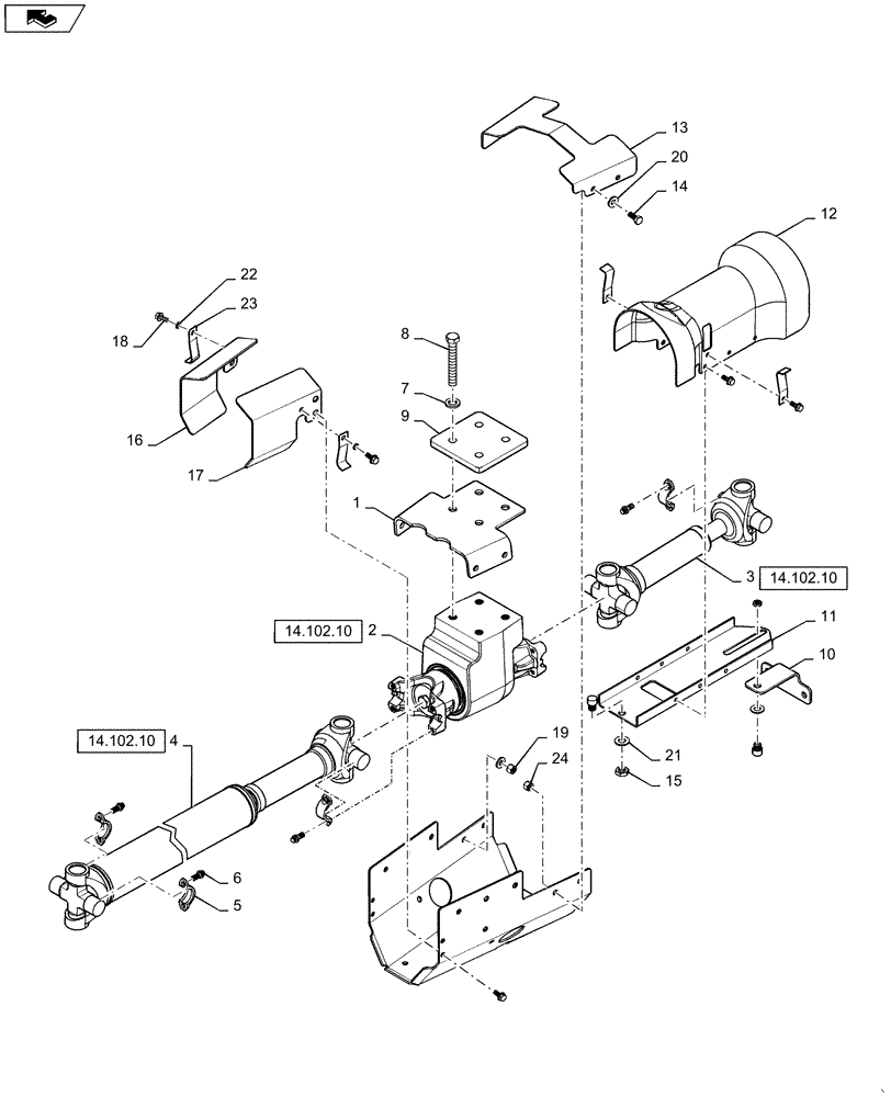 Схема запчастей Case IH STEIGER 600 - (14.102.09) - PTO DRIVELINES AND MOUNTING (EUROPE) (14) - MAIN GEARBOX & DRIVE