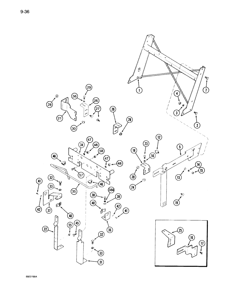 Схема запчастей Case IH 7150 - (9-036) - HOOD SUPPORTS, P.I.N. JJA0019507 AND AFTER (09) - CHASSIS/ATTACHMENTS