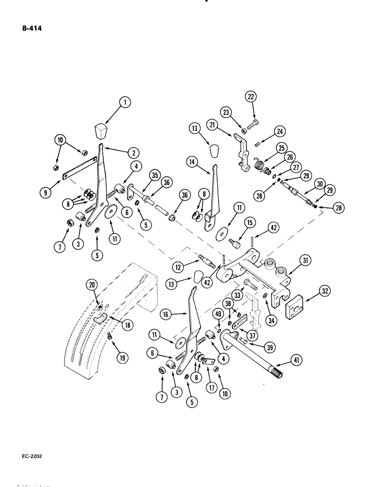 Схема запчастей Case IH 885 - (8-414) - DRAFT CONTROL LEVERS, WITHOUT CAB (08) - HYDRAULICS