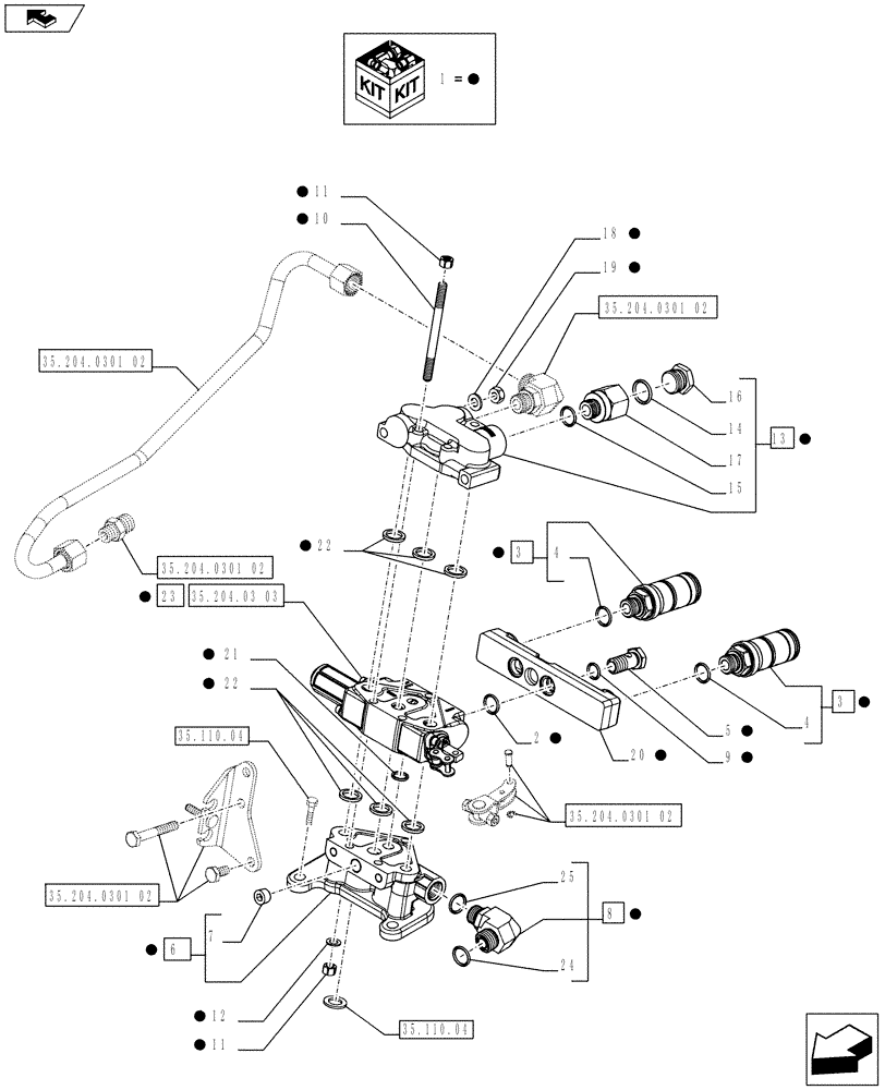 Схема запчастей Case IH FARMALL 75C - (35.204.0301[01]) - 1 REAR CONTROL VALVE WITH 2 DELUXE COUPLERS - CONTROL VALVE AND QUICK COUPLERS - END YR 09-MAY-2016 (35) - HYDRAULIC SYSTEMS