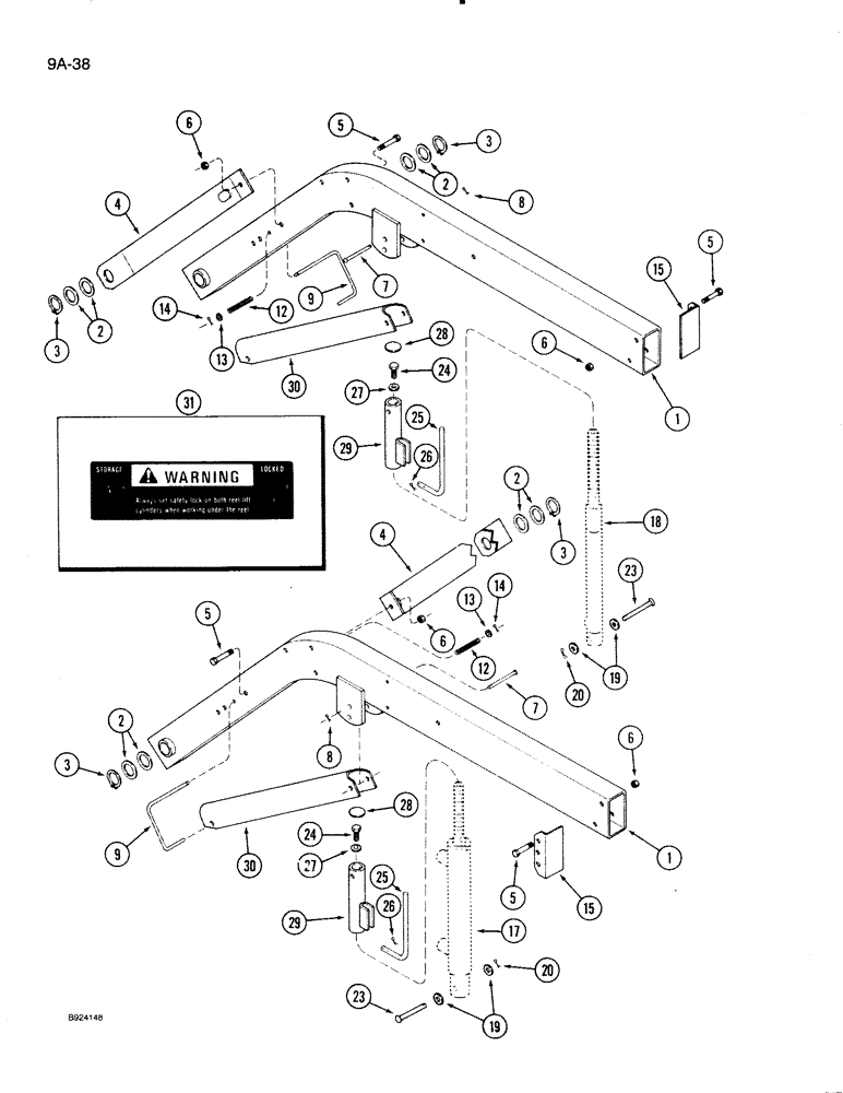 Схема запчастей Case IH 1020 - (9A-38) - REEL SUPPORT ARMS AND LIFT CYLINDER (35) - HYDRAULIC SYSTEMS