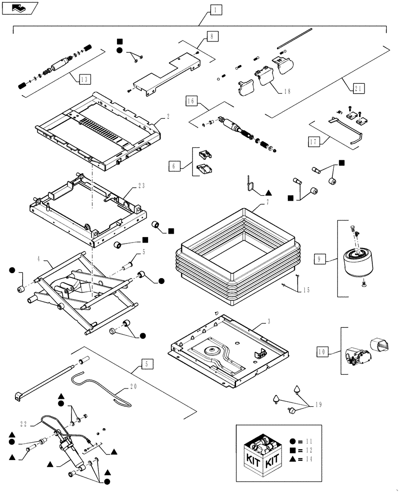 Схема запчастей Case IH MAGNUM 180 - (90.124.03[01]) - SUSPENSION ASSEMBLY WITHOUT POSITIVE RESPONSE, SEAT (90) - PLATFORM, CAB, BODYWORK AND DECALS