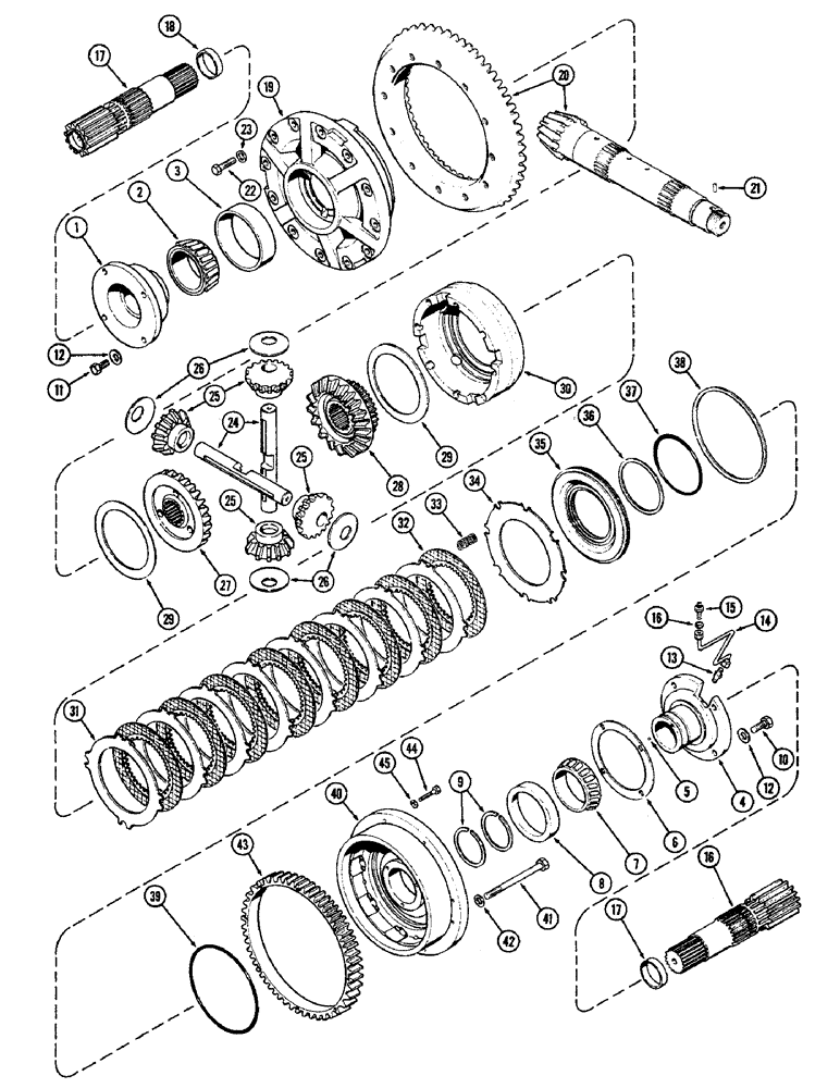 Схема запчастей Case IH 2590 - (6-196) - DIFFERENTIAL, BEARING CARRIER, CAGE, SIDE GEAR AND SHAFT (06) - POWER TRAIN